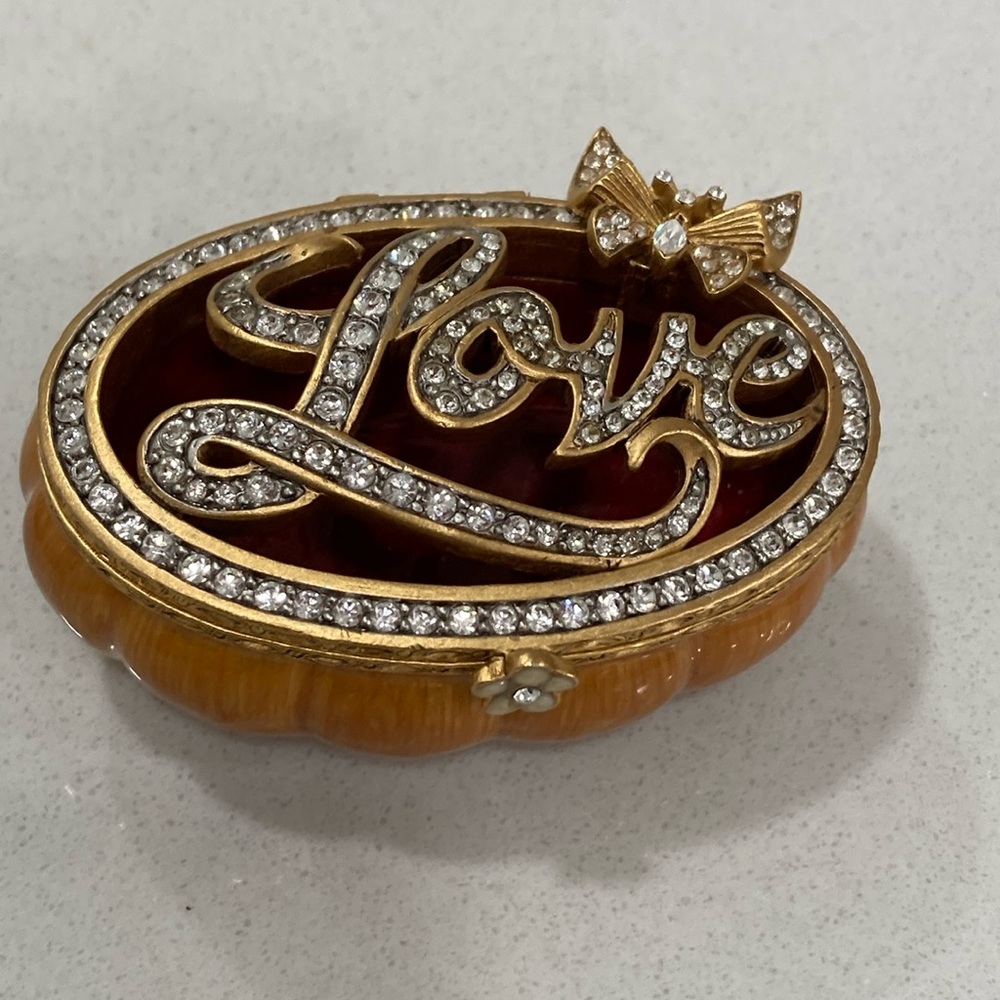 Jay Strongwater Love & Butterfly Jewelry Enamel Orange and Red Jewelry Box